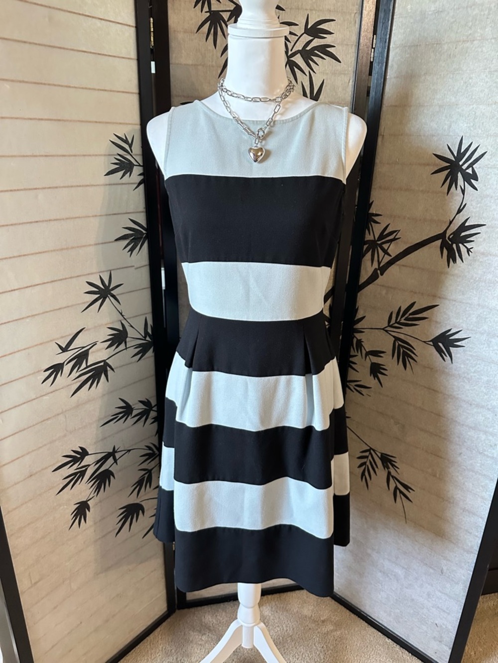 LOFT Striped A-Line Pleated Dress 8